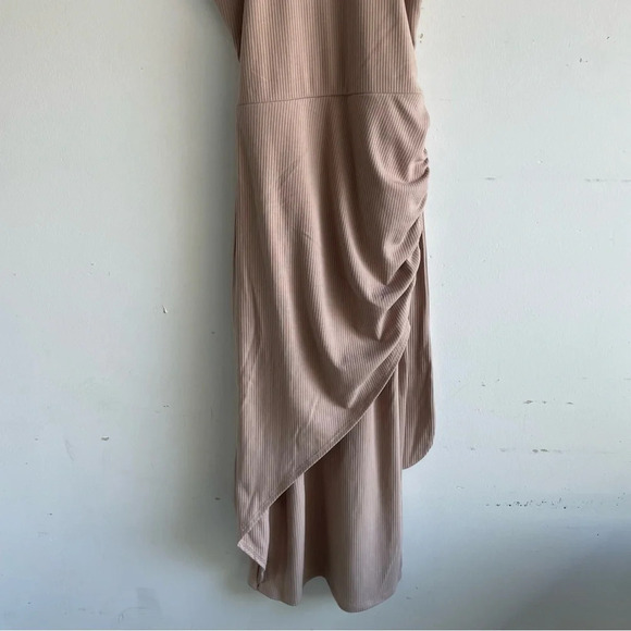 Lulus Out Ahead Tan Ribbed Ruched Halter Midi Dress 33182 - Picture 10 of 13